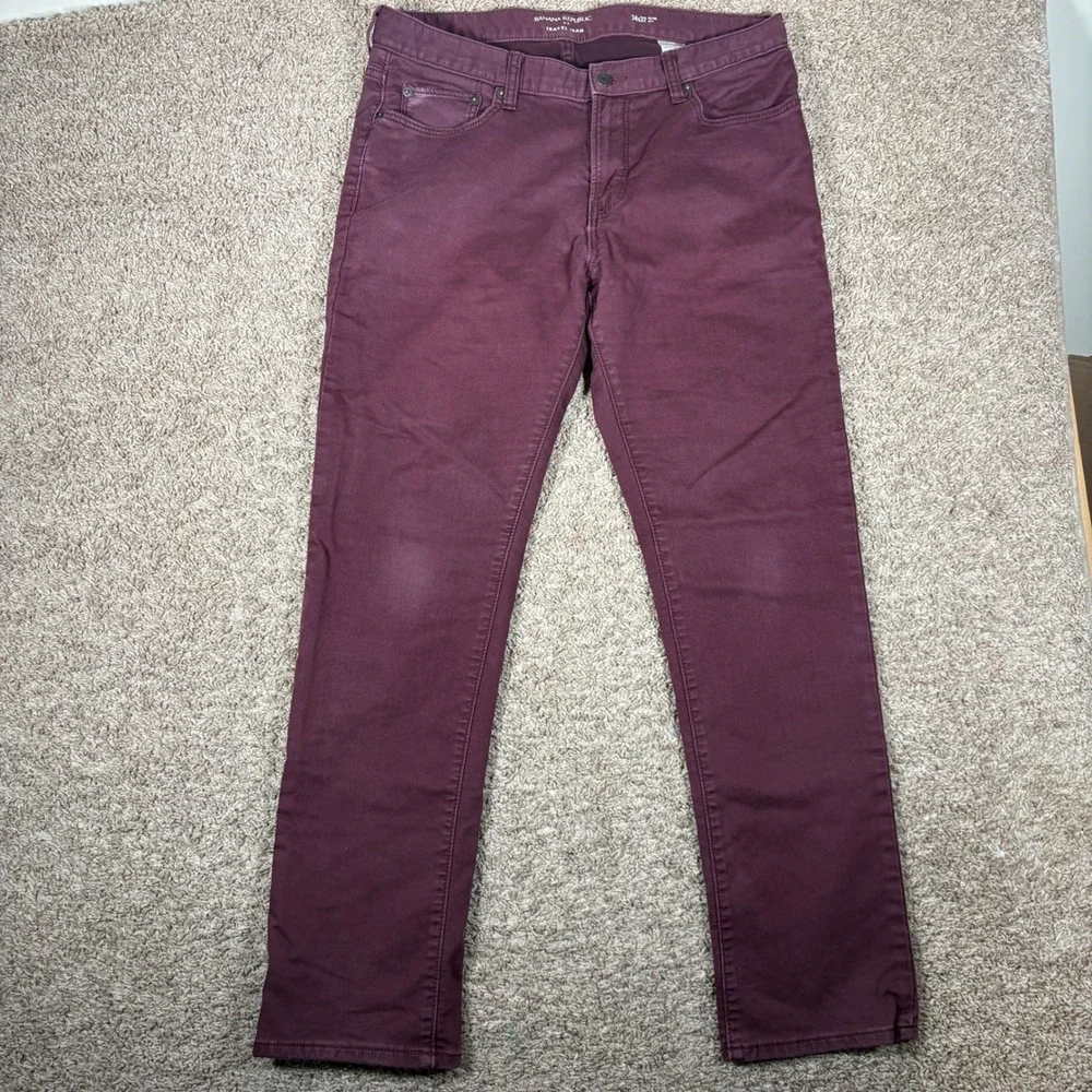 Banana‎ Republic Travel Jean Mens 34x32 Slim Fit Burgundy Maroon Cotton Stretch